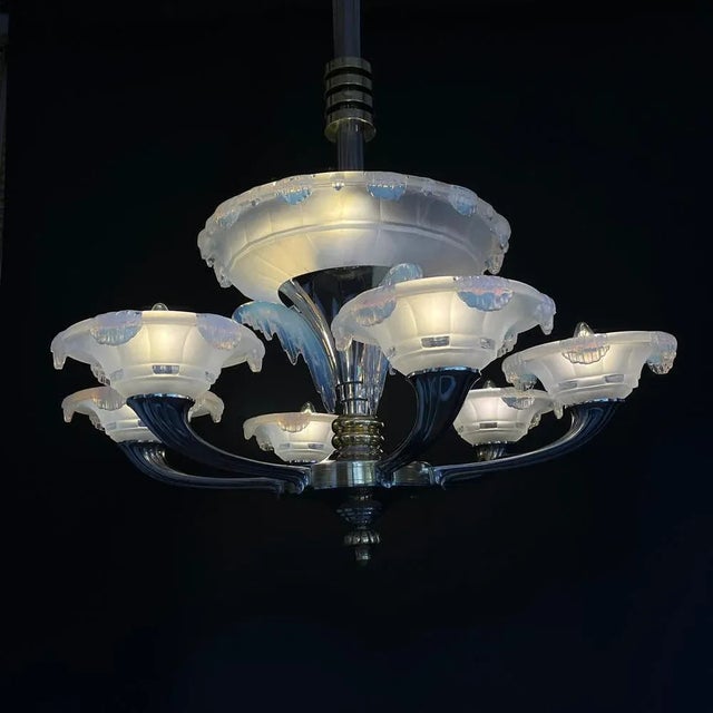Large Art Deco Chandelier attributed to Boris Lacroix for Ezan, 1930s For Sale - Image 11 of 13