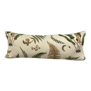 Contemporary Kravet Ferns Print Linen Extra Long Lumbar Pillow For Sale