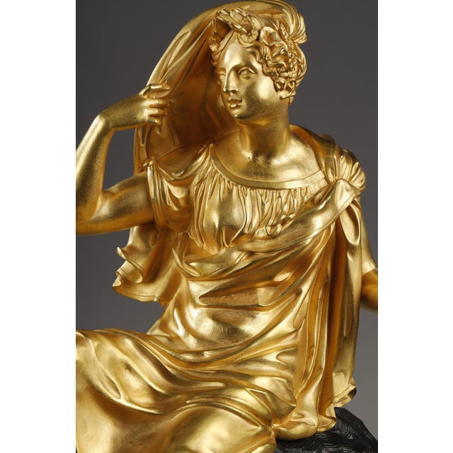 Restoration Period Gilt Bronze Clock with a Young Woman For Sale - Image 6 of 18