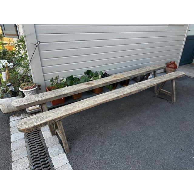 Vintage Benches in Raw Wood, 1920s, Set of 2 For Sale - Image 11 of 11