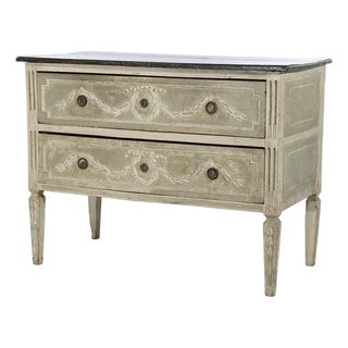 Swedish Gustavian Painted Two-Drawer Chest With Carved Laurel Swags, Late 18th Century For Sale