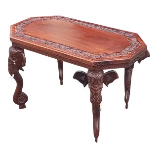 Early 20th Century Hand Carved Rosewood Anglo Indian Elephant Side Table For Sale