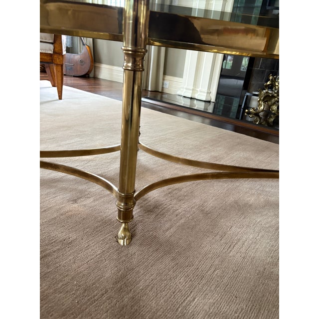 Metal 1960s Regency Brass Hoofed Glass Gueridon Table Attributed to LaBarge For Sale - Image 7 of 11