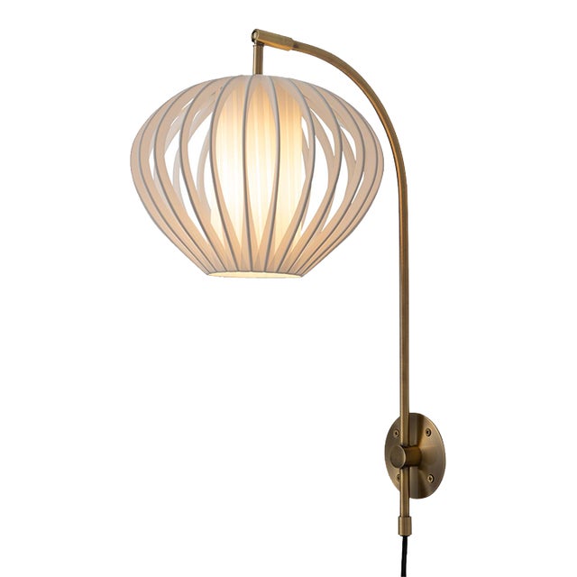 Bloom Wall Lamp Sconce - Weathered Brass, 10" Dia, Shade, Plug-In For Sale