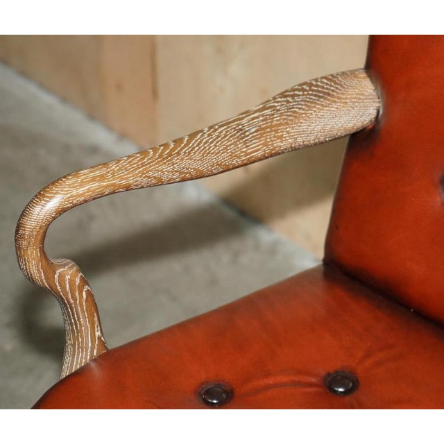 Shepherds Crook Chesterfield Dining Chairs in Limed Oak and Brown Leather, 1880, Set of 10 For Sale - Image 10 of 18