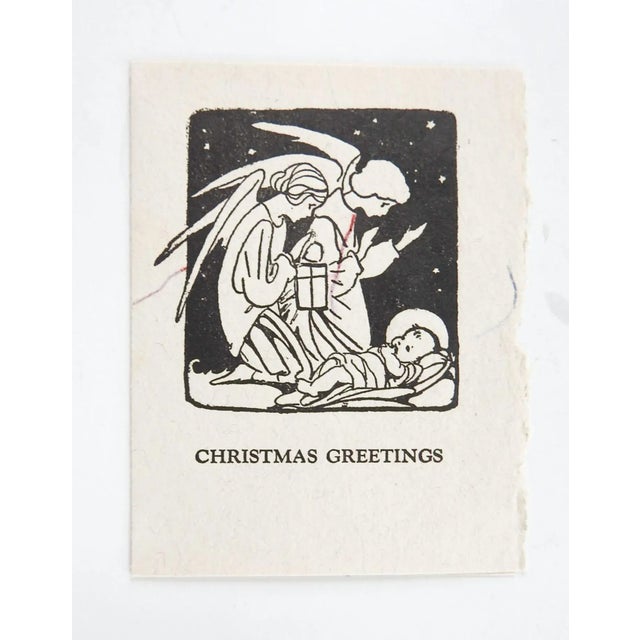 1930s Tiny Vintage 1930 Angel Block Print Christmas Card For Sale - Image 5 of 5
