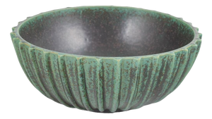 Vintage Stoneware Bowl with Vertical Fluting and Deep Green Glaze by Arne Bang, 1940s
