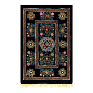 4.5x6.6 Ft Vintage Silk Hand Embroidery Bed Cover, Asian Suzani Wall Hanging