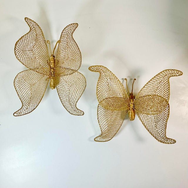 Figurative 1980s Vintage Boho Chic Coastal Figurative Wicker Butterflies Sculptural Wall Objects - Set of 2 For Sale - Image 3 of 13