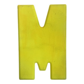 Vintage 1960’s Rustic Neon Yellow “M” Sign Beveled Letter For Sale