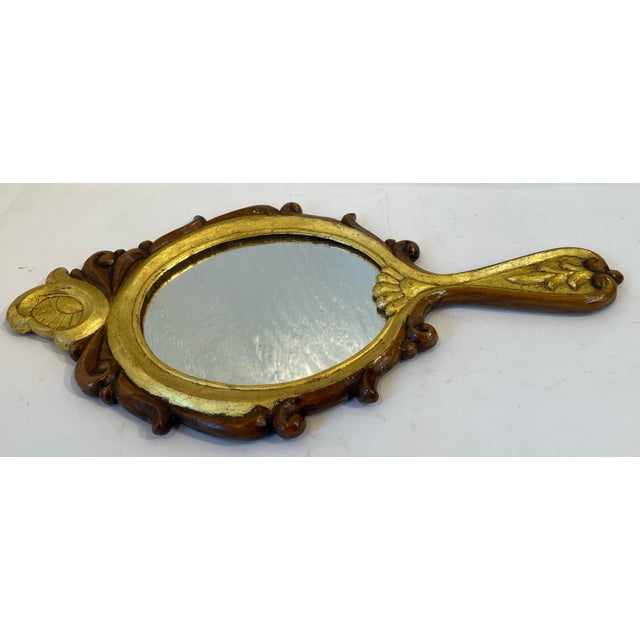 Vintage Italian Gilt Wood and Walnut Hand Mirror For Sale In Dallas - Image 6 of 8