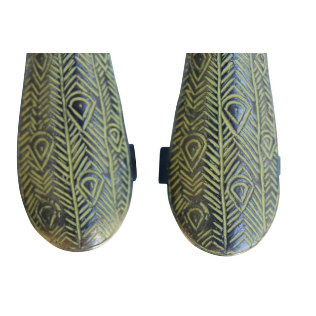 Large Green Brass Peacock Door Handles - a Pair For Sale - Image 4 of 6