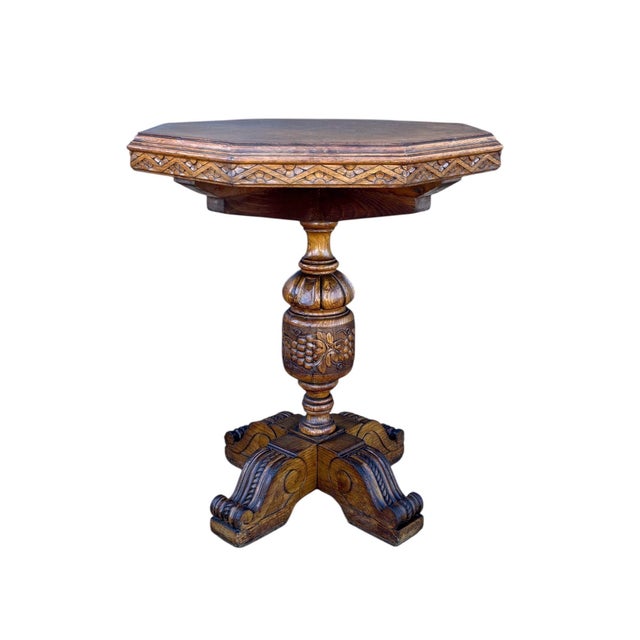 Renaissance Revival Carved Octagonal Pedestal Table, Early 20th Century For Sale - Image 4 of 11