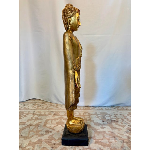 Early 20th Century Burmese Mandalay Standing Gilt Wood Buddha Sculpture For Sale - Image 10 of 11