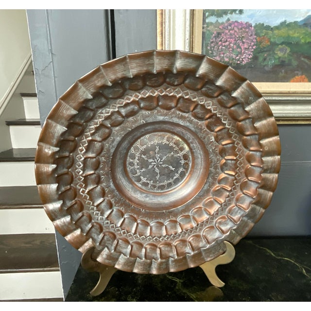 Metal Vintage Hand Hammered Egyptian Copper Bowl With Etchings For Sale - Image 7 of 11