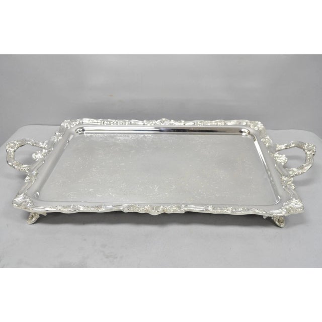 Vintage Sheridan Victorian Silver Plated Footed Butlers Serving Platter Bar Tray. Circa Mid 20th Century. Measurements: 3"...