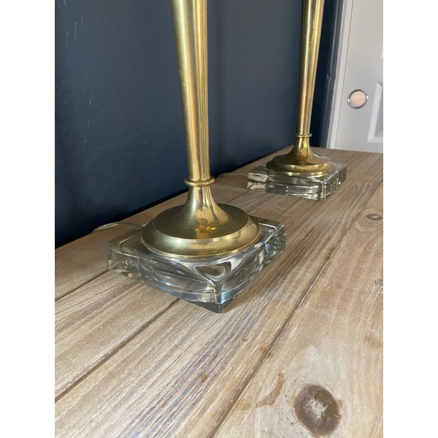Brass 1970s Pair of Mid-Century Modern Italian Brass Buffet Lamps For Sale - Image 8 of 8