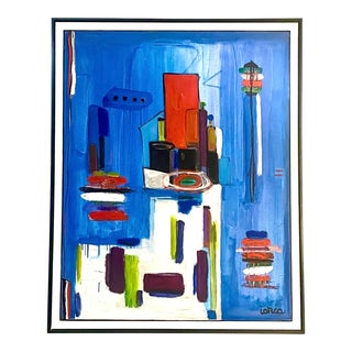 Contemporary Abstract Chicago Skyline Original Painting on Canvas by Costel Iarca For Sale