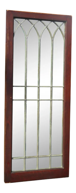 Vintage Rustic Gothic Architecture Style Wood Framed Mirror W/ a Soldered Front