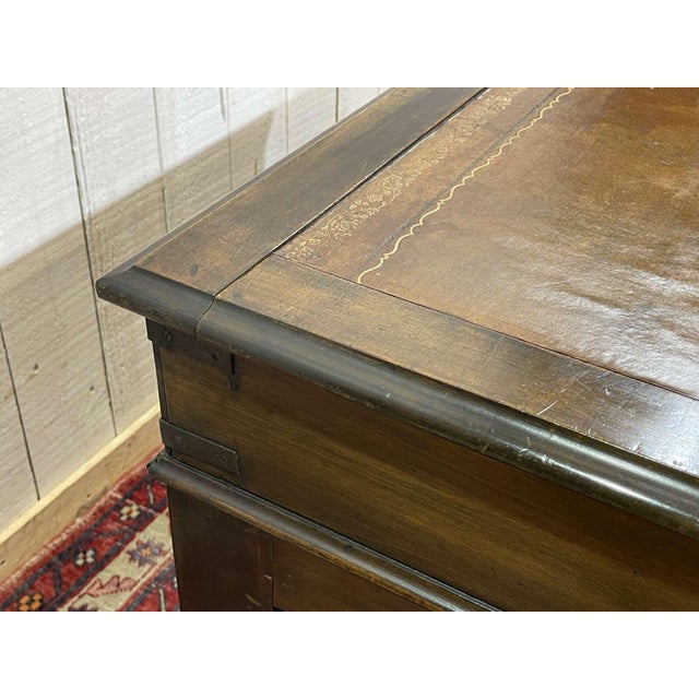 Brown English Desk in Walnut with Oak and Leather Top For Sale - Image 8 of 18