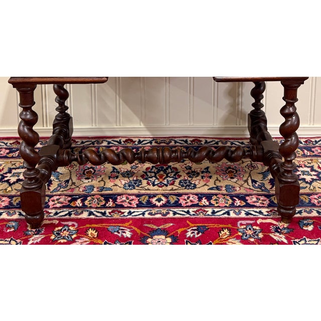 Antique French Petite Barley Twist Desk Carved Oak Renaissance Revival c.1890 For Sale - Image 15 of 18