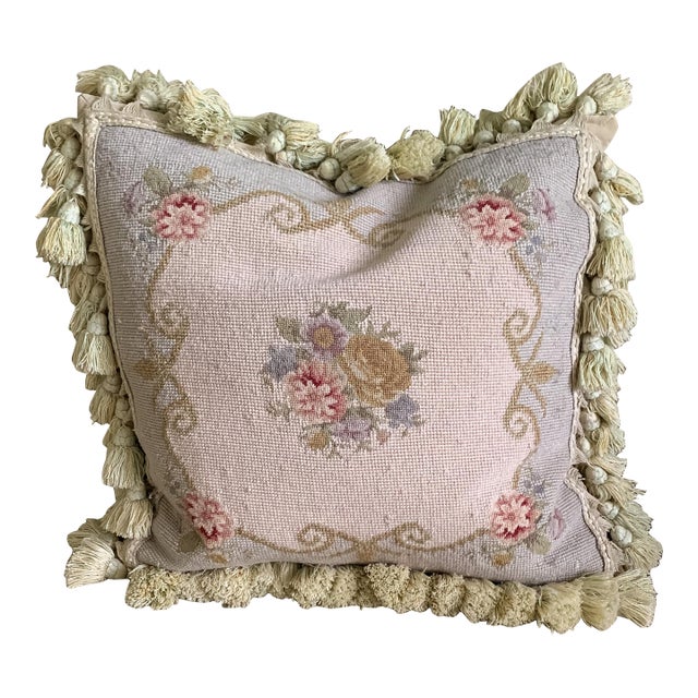 Vintage Aubusson-Style Needlepoint Pillow, French Style For Sale