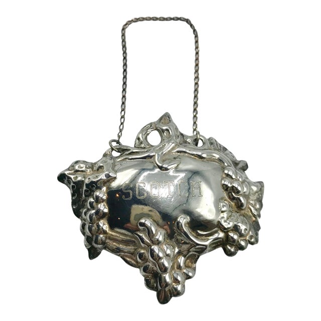 Silver Plate Grape Motif Scotch Liquor Tag For Sale