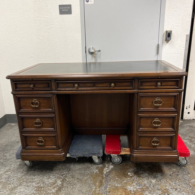 Vintage Sligh Furniture Holland Michigan Mahogany Tooled Leather Executive Desk Chairish