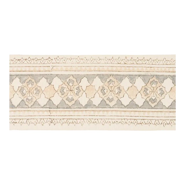SAMPLE - Schumacher Amira Hand Block Printed Fabric In Sand & Grey For Sale