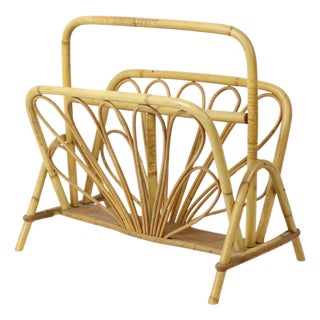 Boho French Rattan Magazine Rack, 1960s For Sale