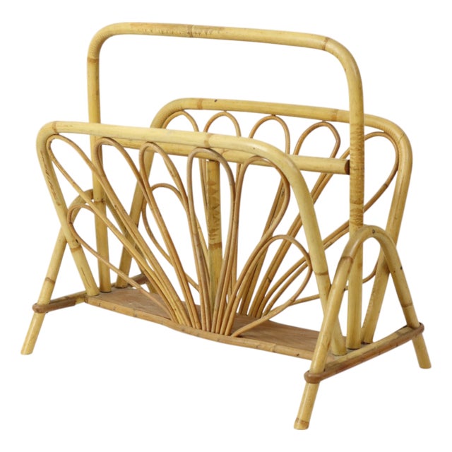 Boho French Rattan Magazine Rack, 1960s For Sale