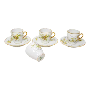 Limoges France Demitasse Tea Cup and Saucers Set Porcelain 1930