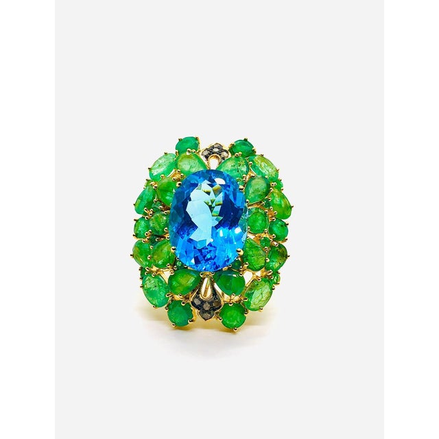 Bochic “Orient” Vintage Emeralds, Topaz & Diamonds Set In 18K Gold & Silver For Sale - Image 10 of 10