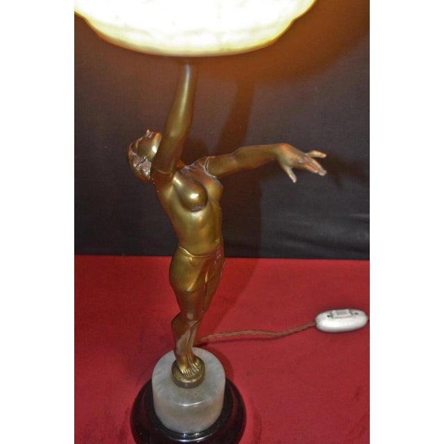 Art Deco French Bronze Figural Dancer Table Lamp with Glass Globe,1930s For Sale - Image 3 of 18