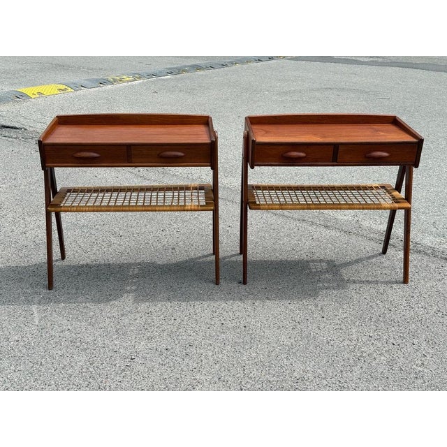 Teak Nightstands with Rattan Shelves by Søren Rasmussen, 1960s, Set of 2 For Sale - Image 6 of 9