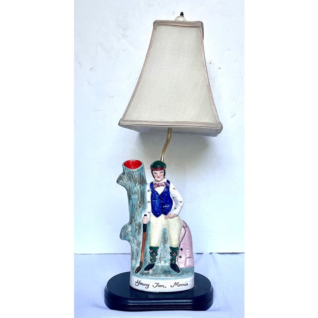 Ceramic Vintage Staffordshire Style "Young Tom Morris" Golf Spill Vase Table Lamp For Sale - Image 7 of 12