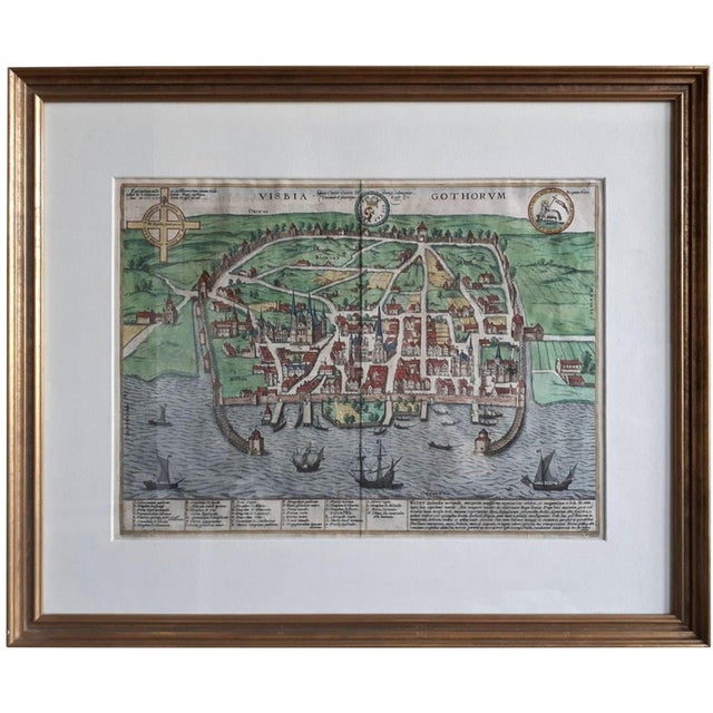 Antique Map of the City of Visby in Sweden by F. Hogenberg, 1598 For Sale
