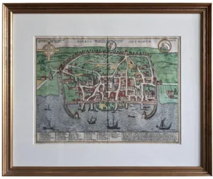 Antique Map of the City of Visby in Sweden by F. Hogenberg, 1598