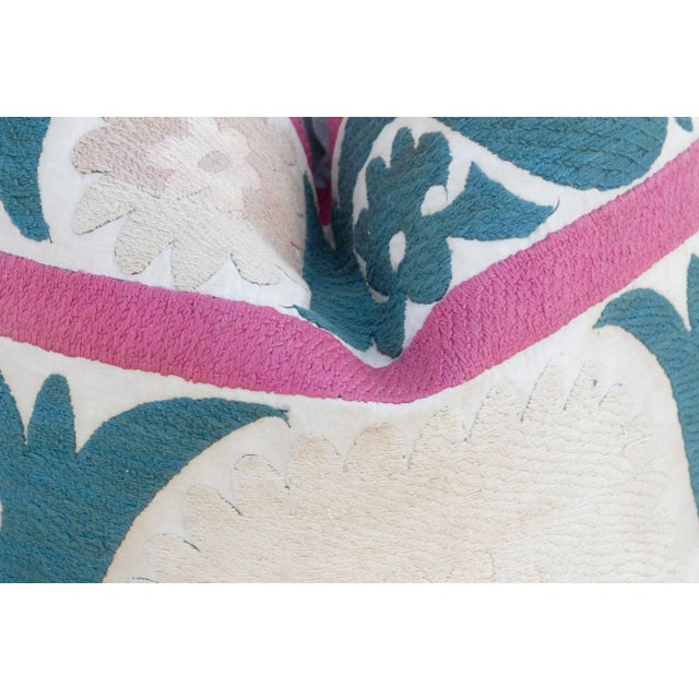 1960s Summer Pink Vintage Suzani Pillow For Sale - Image 5 of 9