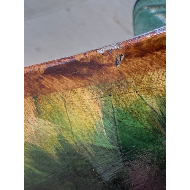 Wood Tropical Regency Mosaic Mirror With Hand-Painted Jungle Motif & Salvaged Rattan Trim For Sale - Image 7 of 12