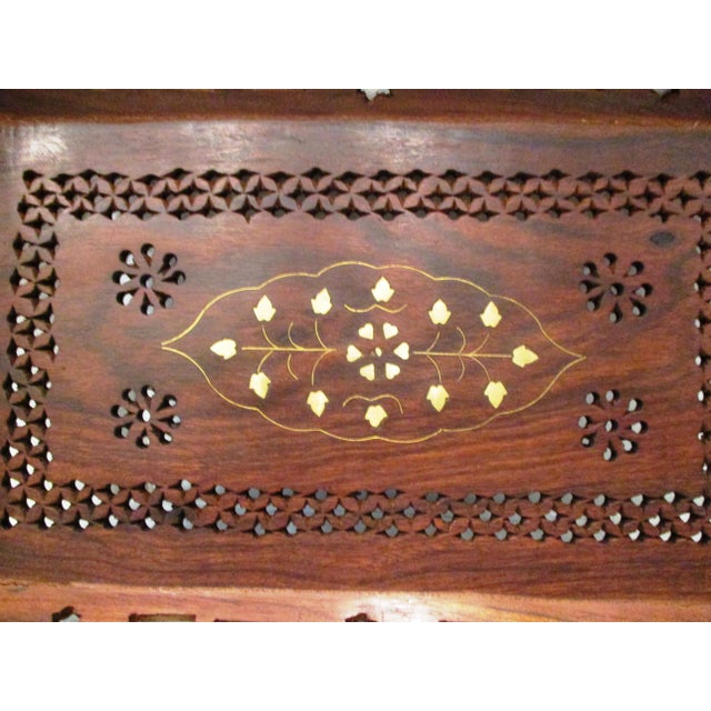 Vintage Indian Artisan Carved & Brass Inlaid Wood Tray Chairish
