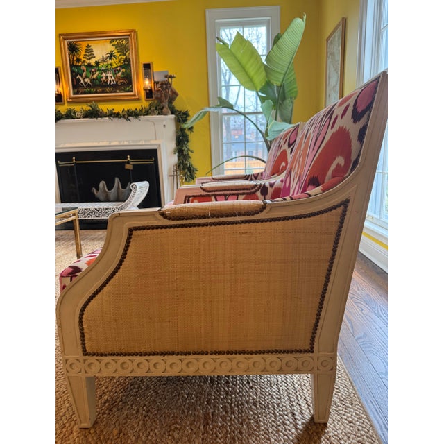 French Pair of Bergere Chairs Upholstered in Vintage Madeline Weinrib Silk For Sale - Image 3 of 8