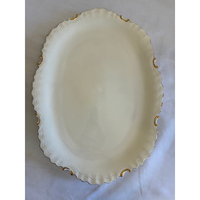 Vintage Italian White Oval Serving Platter With Gold Trim Scalloped Edge For Sale - Image 9 of 11