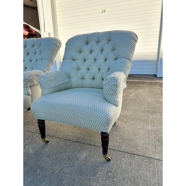 1990s 1990s Pair of Victorian Style Tufted Back Armchairs by Calico Corners For Sale - Image 5 of 12