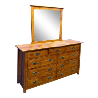 Crafters and Weavers Mission 9 Drawer Dresser With Mirror For Sale