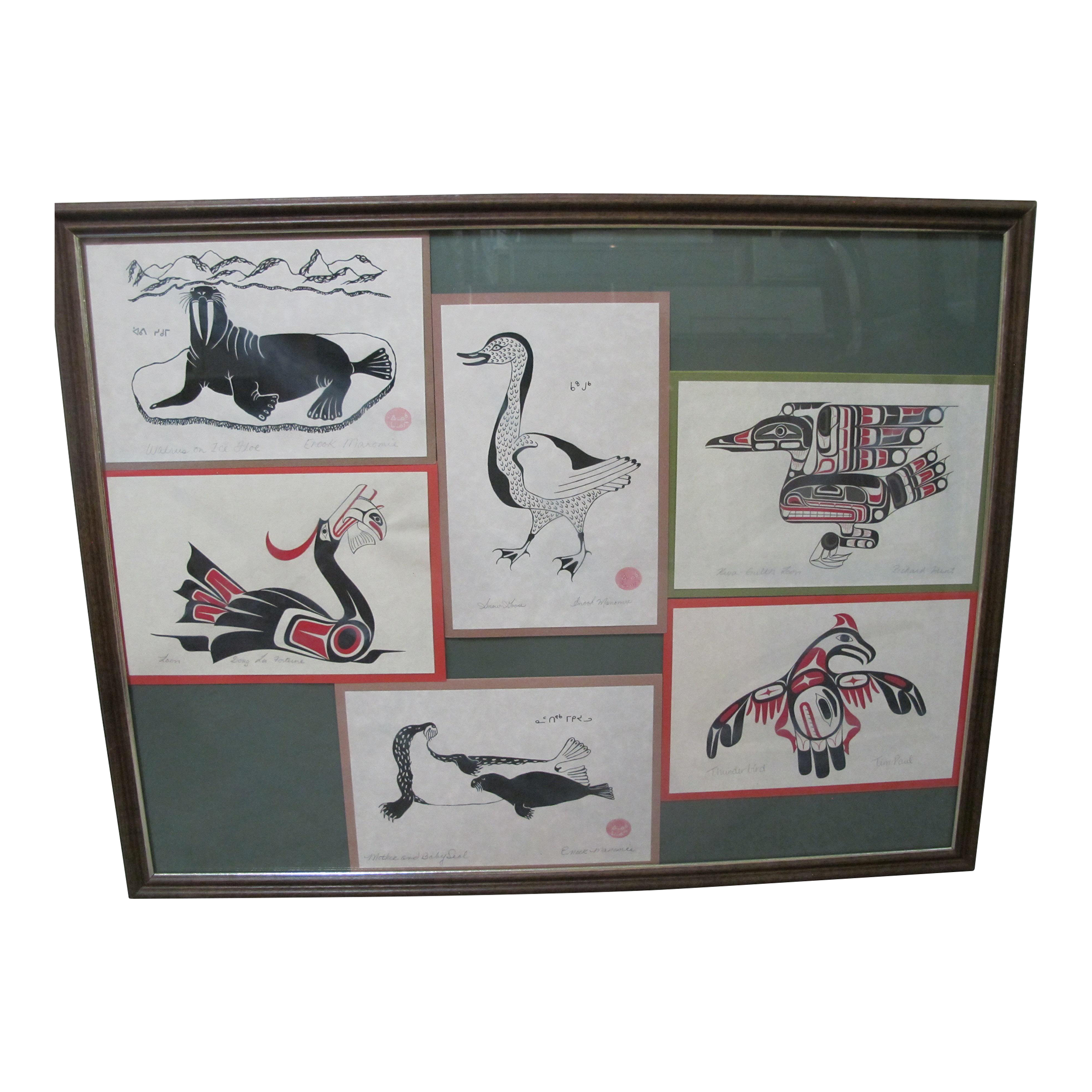 inuit　イヌイット アート　版画　ヴィンテージ　民藝　フォークアート A Vintage 1960 Canadian Inuit Eskimo Art Wood Cut Print