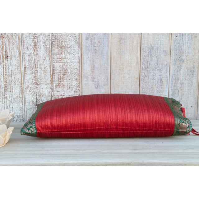 Vintage Red Large Festive Indian Silk Queen Lumbar Pillow Cover For Sale In Los Angeles - Image 6 of 9