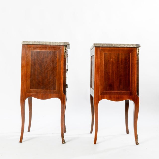 Brown Pair of French Louis XV Style Marble Top 3 Drawer Stands For Sale - Image 8 of 15