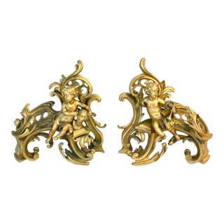 Pair of French Early 19th C Gilt Andirons Chenets For Sale