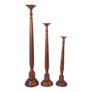 Oversized Hand Carved Wood Floor Pillar Holder Set of Three India